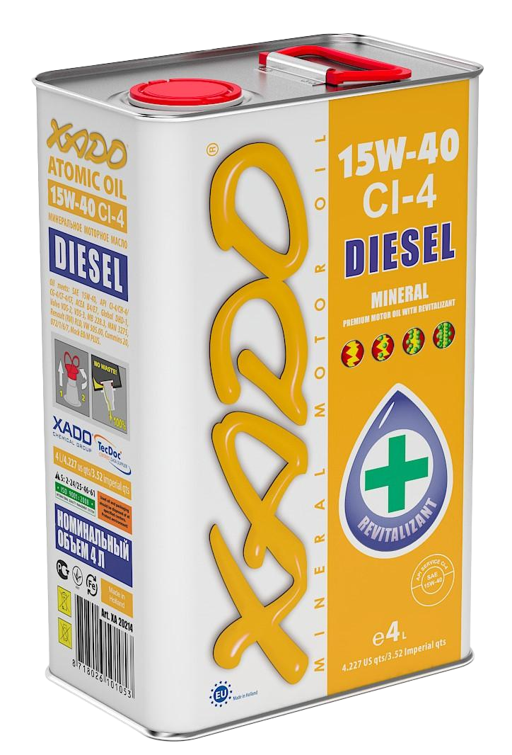 Моторное масло Xado Atomic Oil Diesel CI-4 15W-40, 4л (Xado: XA20214)